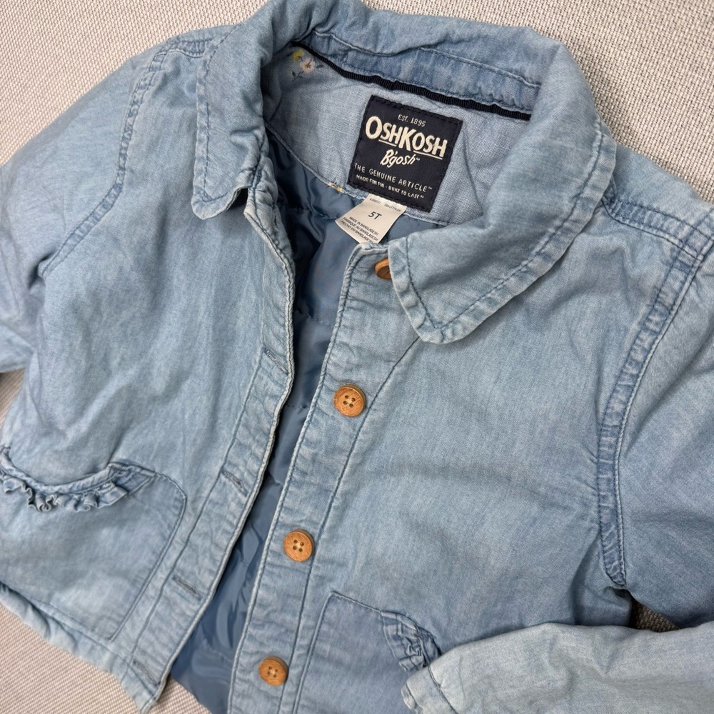 OshKosh B'gosh Light Blue Ruffle Girls Chambray Jacket Size 5T - Picture 4 of 4